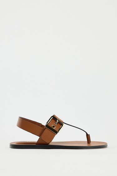 BUCKLED FLAT SANDALS - Brown by Zara