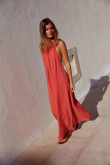 OPEN BACK HALTER DRESS - Red / Coral by Zara