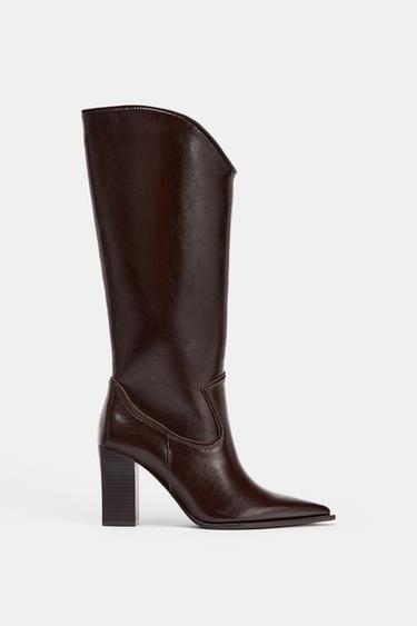 ASYMMETRIC LEG COWBOY BOOTS - Brown by Zara