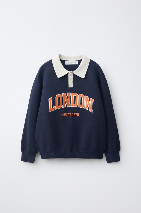 VARSITY KNIT POLO JUMPER - Dark navy by Zara - Image 0