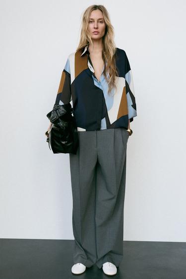 PRINTED SATIN SHIRT - Black / Ecru by Zara - Image 0
