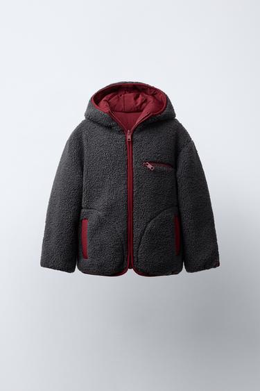 REVERSIBLE WATER-REPELLENT FAUX SHEARLING JACKET - Dark red by Zara