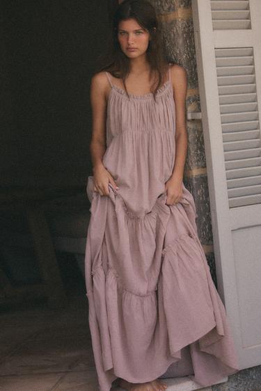 CHIFFON MIDI DRESS WITH RUFFLES - Lilac by Zara