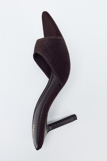 SPLIT SUEDE HEELED SANDALS - Brown by Zara