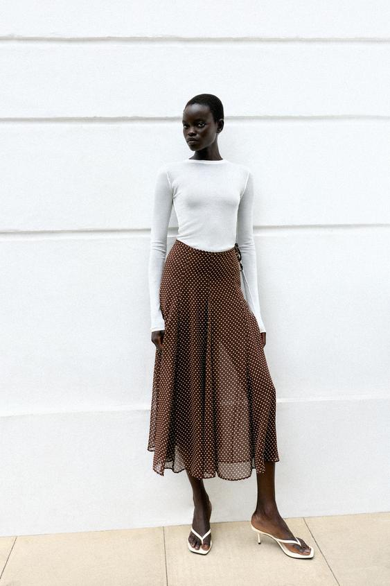 POLKA DOT MIDI SKIRT - Brown / Ecru by Zara - Image 0