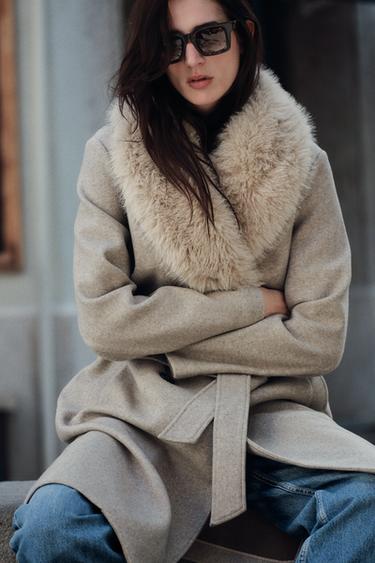 FAUX FUR LAPEL COAT - camel by Zara - Image 0