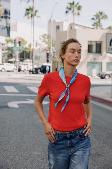 PLAIN KNIT SHORT SLEEVE JUMPER - Coral by Zara