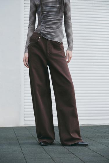 TRF HIGH-WAIST EXTRA WIDE-LEG JEANS - Brown by Zara