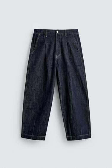 WIDE-LEG PLEATED DENIM CHINO TROUSERS - Blue by Zara