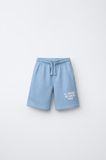 RAISED TEXT PLUSH BERMUDA SHORTS - Light blue by Zara