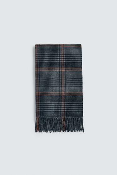 CHECK SCARF WITH FRINGING - Dark grey by Zara