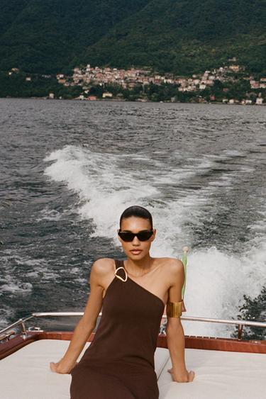 ASYMMETRIC KNIT MIDI DRESS WITH TRIM - Brown by Zara