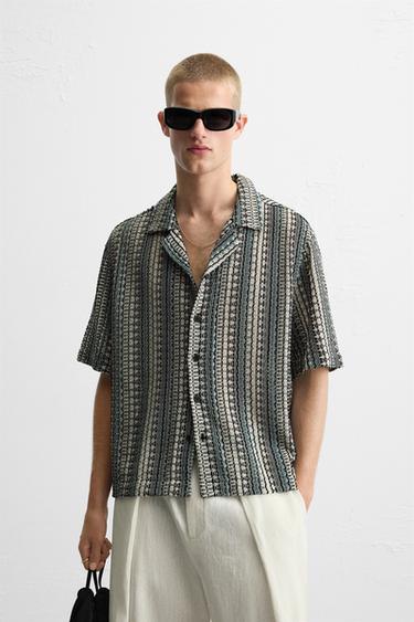 GEOMETRIC JACQUARD SHIRT - Turquoise by Zara