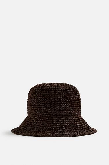 CROCHET BUCKET HAT - Dark brown by Zara