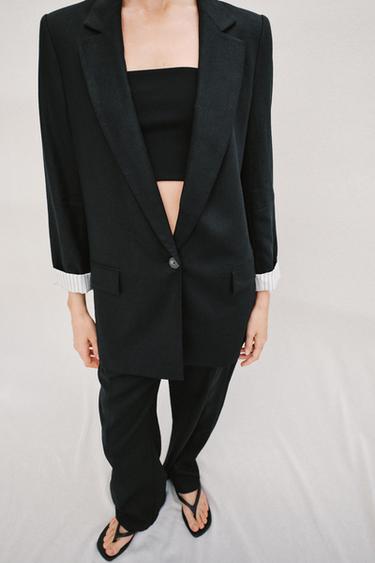 BLAZER WITH LINEN ROLLED-UP SLEEVES - Black by Zara