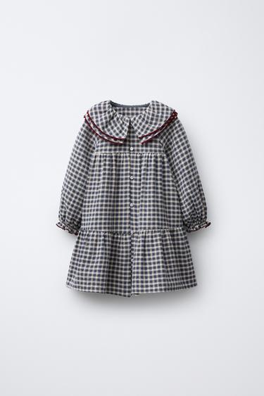 CHECK DRESS WITH WAVY TRIM - Blue by Zara - Image 0