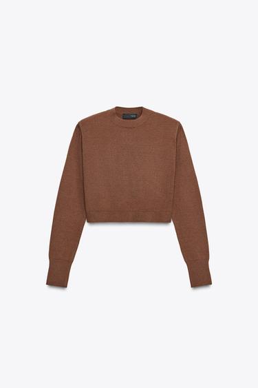 CROPPED KNIT JUMPER WITH SHOULDER PADS - Brown by Zara