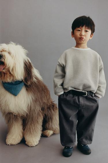 SWEATSHIRT WITH THIN STRIPES - Ecru / Green by Zara