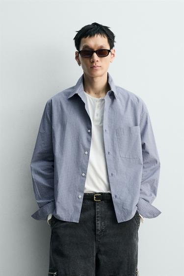 BOXY FIT CHECK SHIRT - Faded blue by Zara