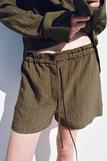 ZW COLLECTION STRIPED JACQUARD SHORTS - Brown-Blue by Zara