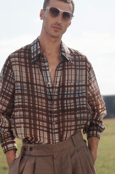 LIMITED EDITION FLOWING CHECK SHIRT - Ecru / Maroon by Zara