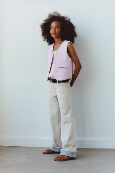 STRAIGHT-LEG JEANS WITH HEMS - Sky blue by Zara