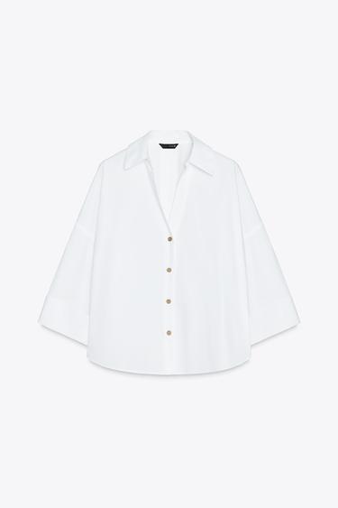 STRIPED POPLIN SHIRT WITH WIDE SLEEVES - White by Zara