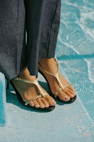 METALLIC STRAPPY SANDALS - Gold by Zara - Image 0