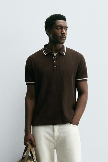 CONTRAST RIBBED POLO SHIRT - Brown by Zara