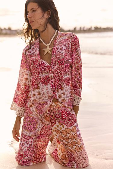 PRINTED BLOUSE WITH GUIPURE SLEEVES - Multicoloured by Zara - Image 0