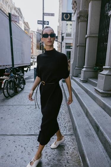 BELTED KNIT DRESS - Black by Zara - Image 0