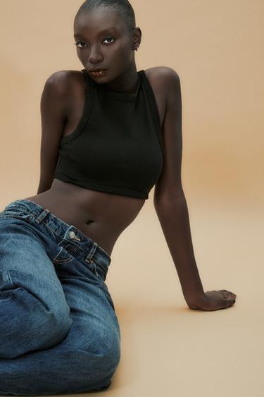 RIBBED STRAPPY TOP - Black by Zara
