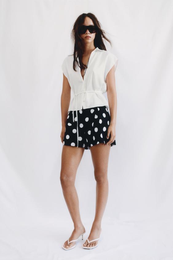 SATIN SHORT SLEEVE SHIRT WITH BELT - White by Zara - Image 0