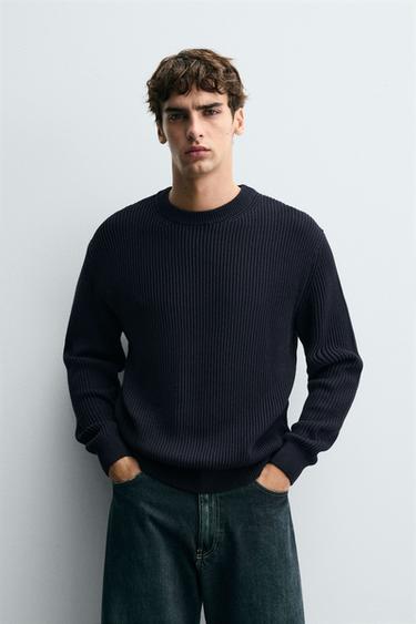 RIBBED TEXTURE SWEATER - Navy blue by Zara