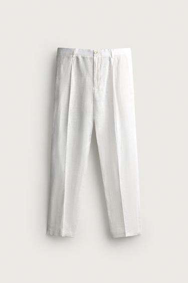 100% LINEN REGULAR FIT TROUSERS - White by Zara