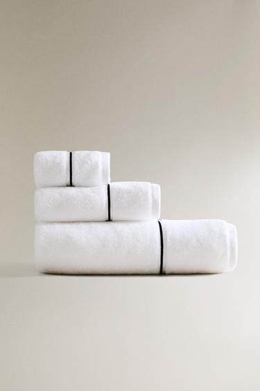 EMBROIDERED TRIM BATH TOWEL - Black by Zara
