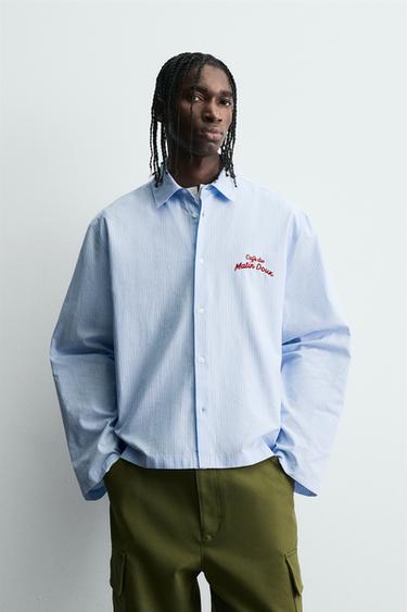 GRAPHIC STRIPED SHIRT - Light blue by Zara