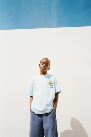 PRINTED AND EMBROIDERED T-SHIRT - Sky blue by Zara