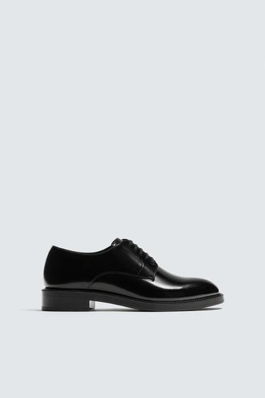 LEATHER DERBY SHOES - Black by Zara