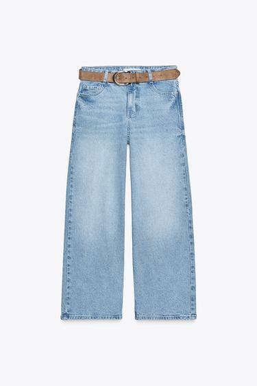 Z.10 HIGH-WAIST BELTED CULOTTES JEANS - Light blue by Zara