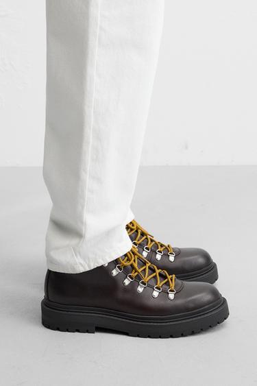 LEATHER LACE-UP BOOTS - Brown by Zara - Image 0