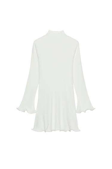 RIBBED KNIT DRESS WITH WAVY HEM - White by Zara