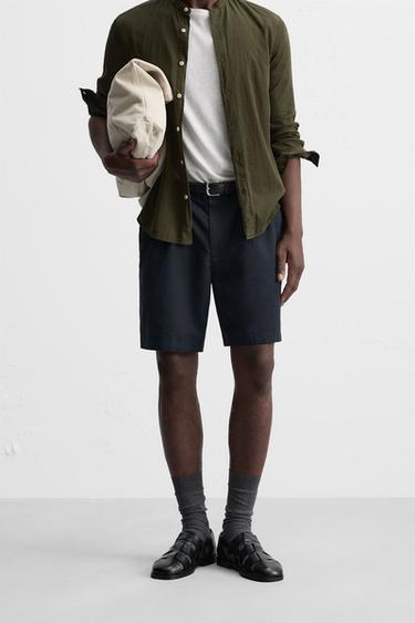 PLEATED REGULAR FIT BERMUDA SHORTS - Navy blue by Zara