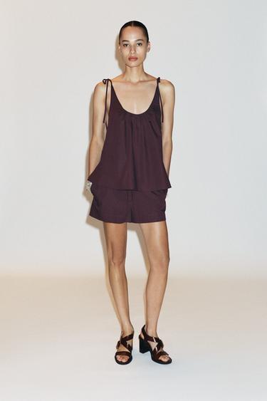 POPLIN TIE TOP - Burgundy by Zara - Image 0