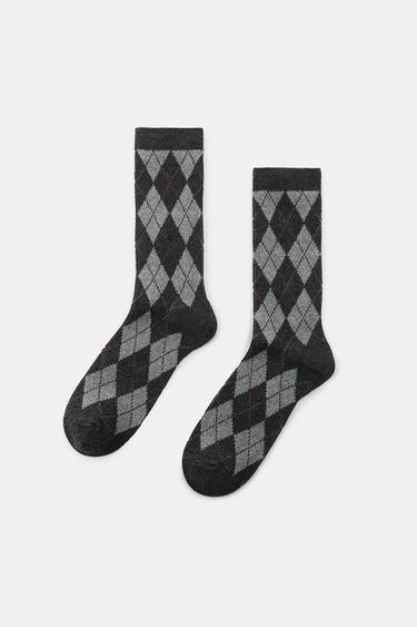DIAMOND PATTERN COTTON SOCKS - Grey by Zara