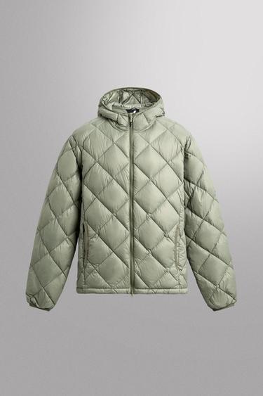 HOODED 100% FEATHER DOWN PUFFER JACKET - Light green by Zara