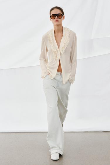 ZW COLLECTION LIMITED EDITION FLOWING RUFFLED SHIRT - Light ecru by Zara