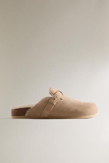 WARM LEATHER CLOGS - Beige by Zara