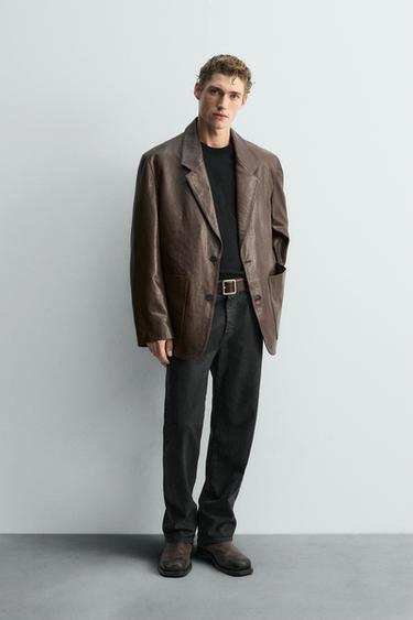LIMITED EDITION LEATHER BLAZER - Brown by Zara
