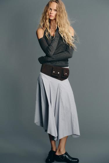 STRIPED MIDI SKIRT - Blue grey by Zara - Image 0
